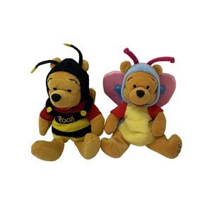 Disney Store Winnie Pooh Bear Bumble Bee & Butterfly Bean Bag Plush 8" Set of 2